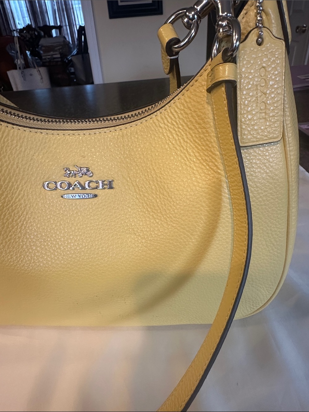 COACH Teri Hobo Pebble Leather Shoulder/Crossbody Bag in Yellow CJ517 - Picture 2 of 13